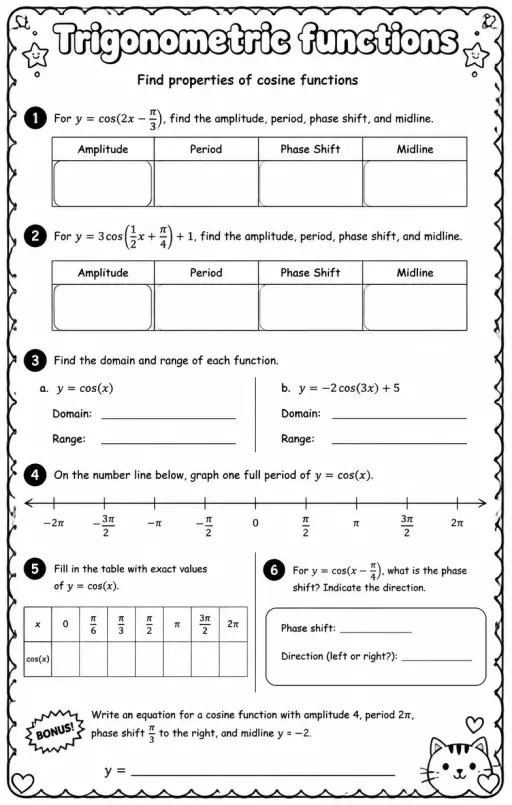 Find properties of cosine functions