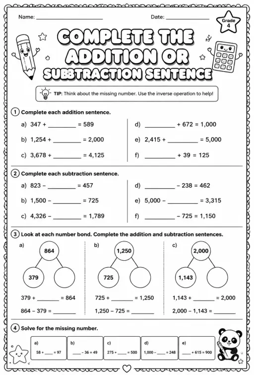 Complete the addition or subtraction sentence