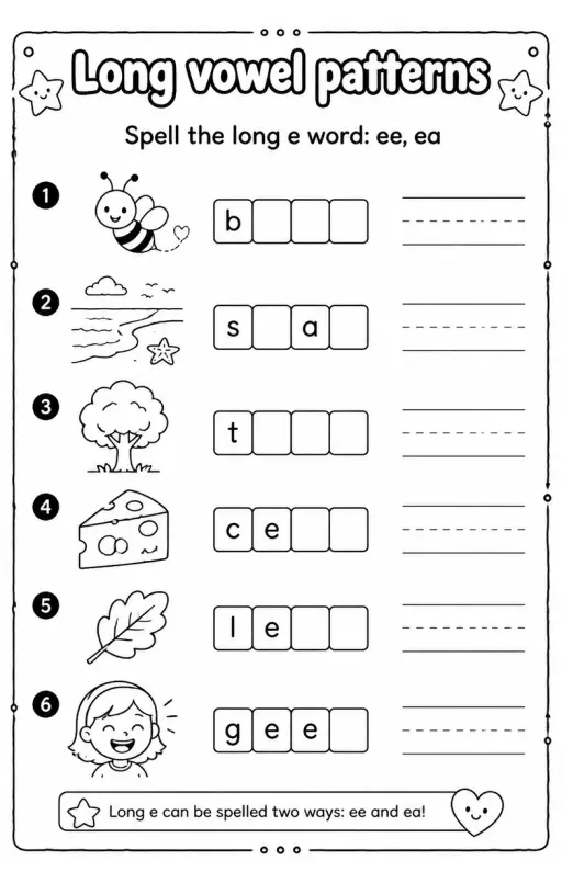 Spell the long e word: ee, ea