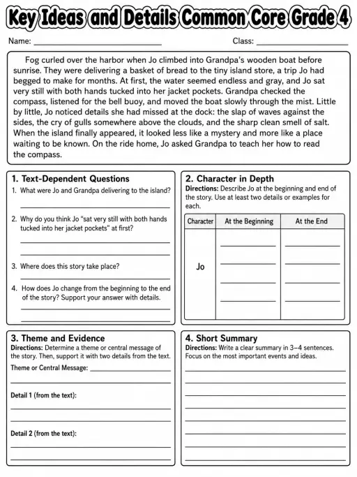 Key Ideas and Details Common Core Grade 4