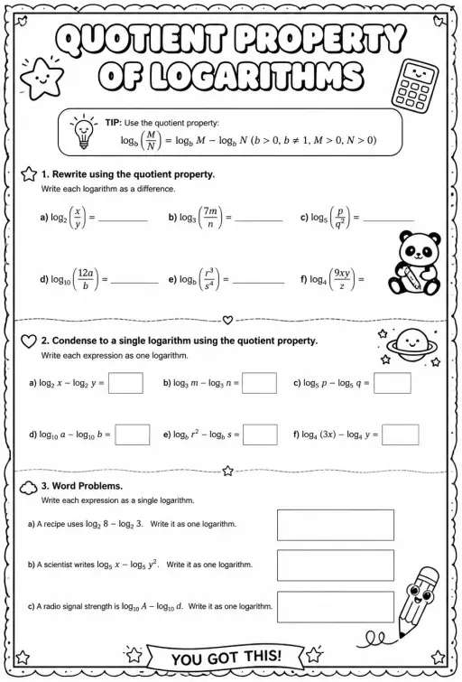 Quotient property of logarithms