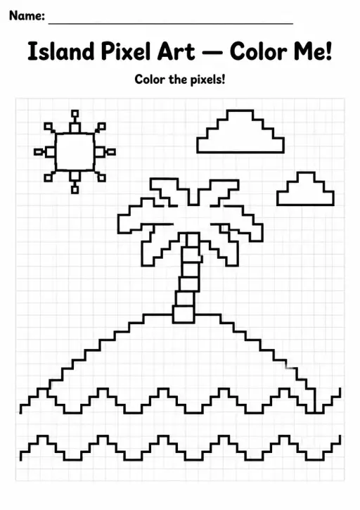 Island Pixel Art Coloring Page