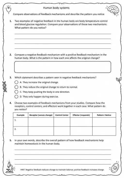 Compare observations of feedback mechanisms and describe the pattern you notice
