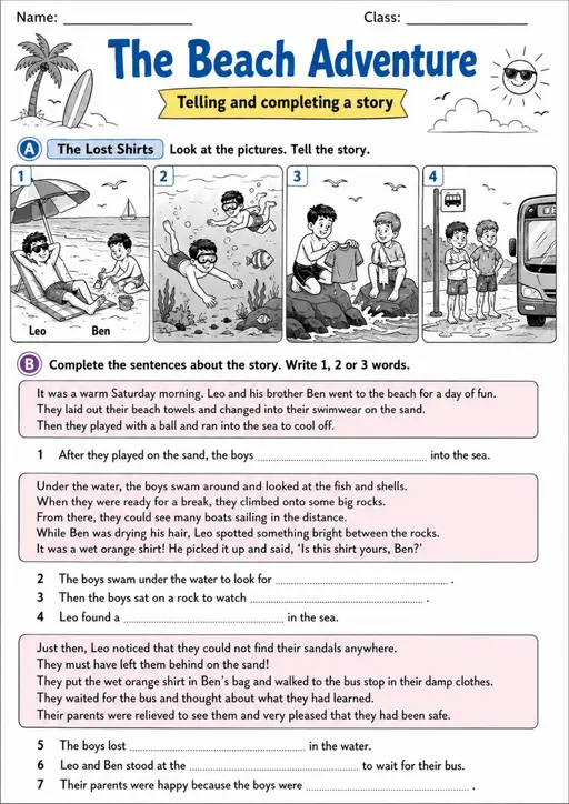 Cambridge MOVERS - The Beach Adventure | Free Worksheet