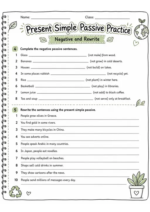 Present Simple Passive Practice | Grade 5 Grammar Worksheet
