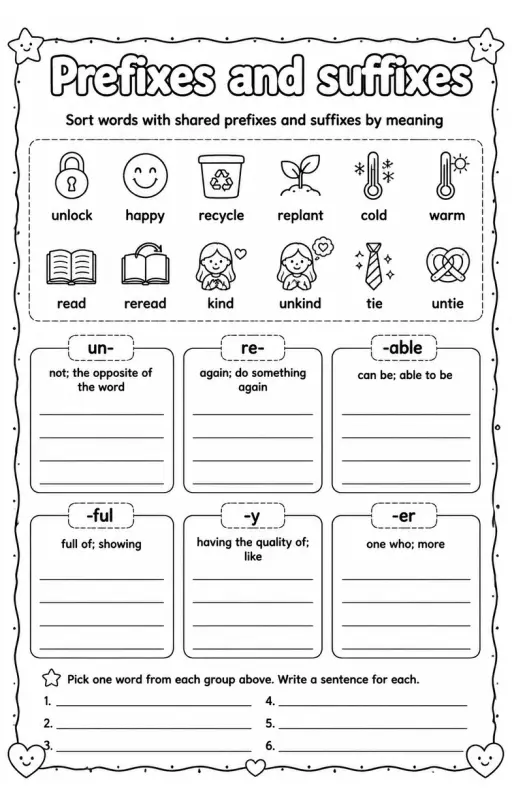 Sort words with shared prefixes and suffixes by meaning