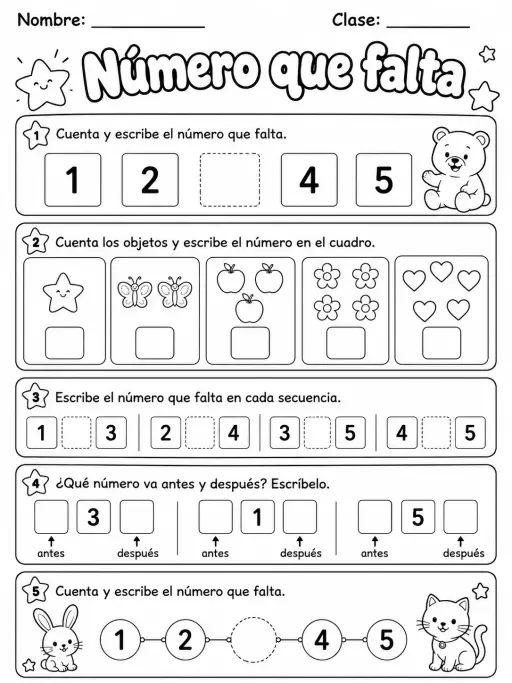 Kindergarten - números y conteo - Paquete de fichas - Conjunto 3