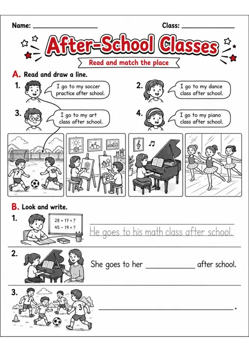After-School Classes 3 | Grades 2-3 Vocabulary Worksheet