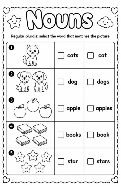 Regular plurals: select the word that matches the picture