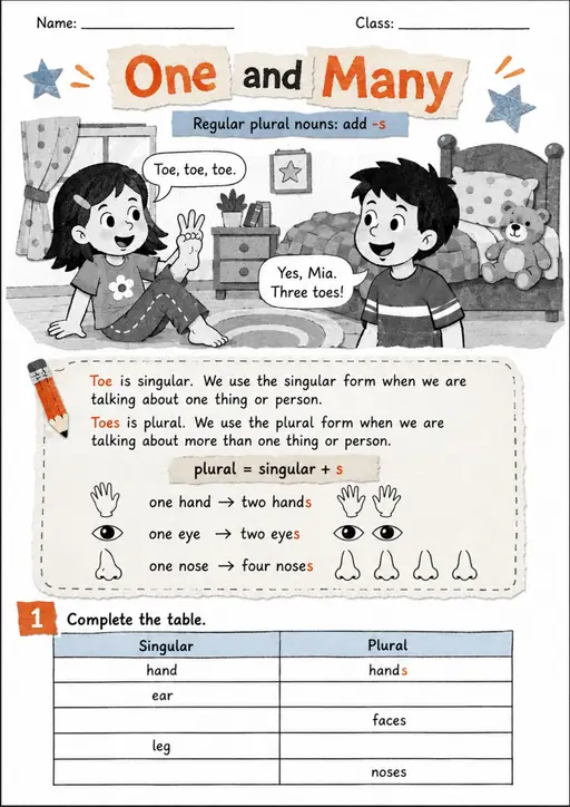 Singular and Plural Grammar Pack - 4 Worksheets | Grade 1 Grammar