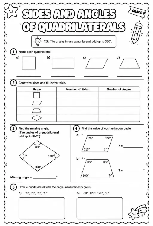 Sides and angles of quadrilaterals