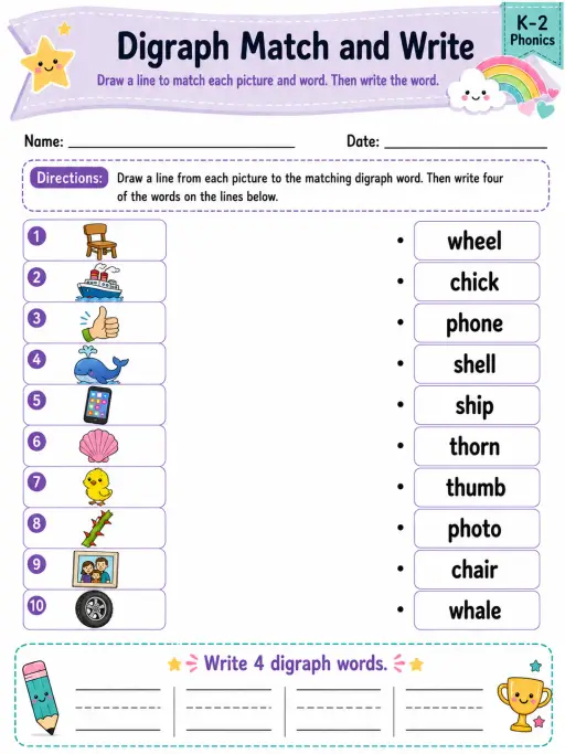 Digraph Match and Write - Set 2
