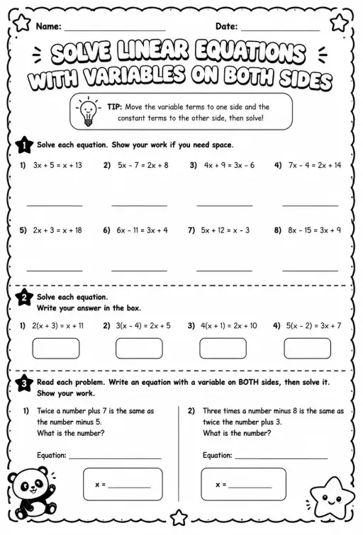 Solve linear equations with variables on both sides
