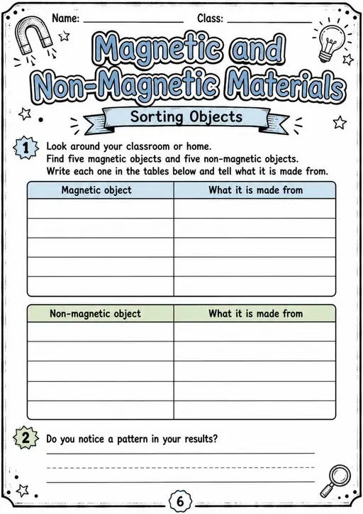 Magnetic and - Grade 3 Science Worksheet