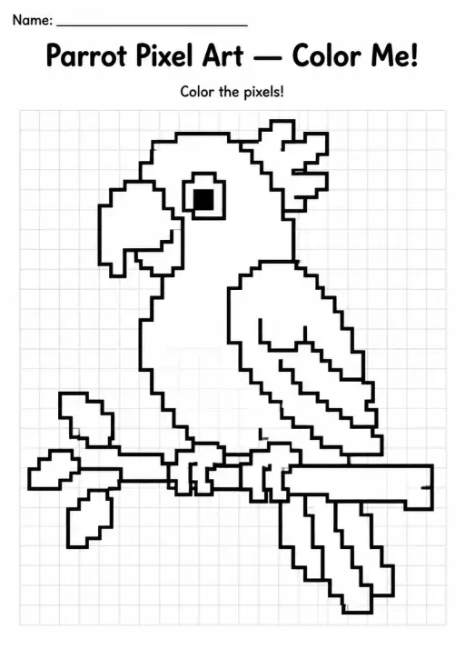 Parrot Pixel Art Coloring Page