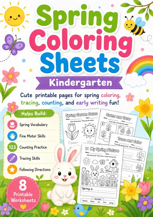 Spring Coloring Sheets Worksheet Pack