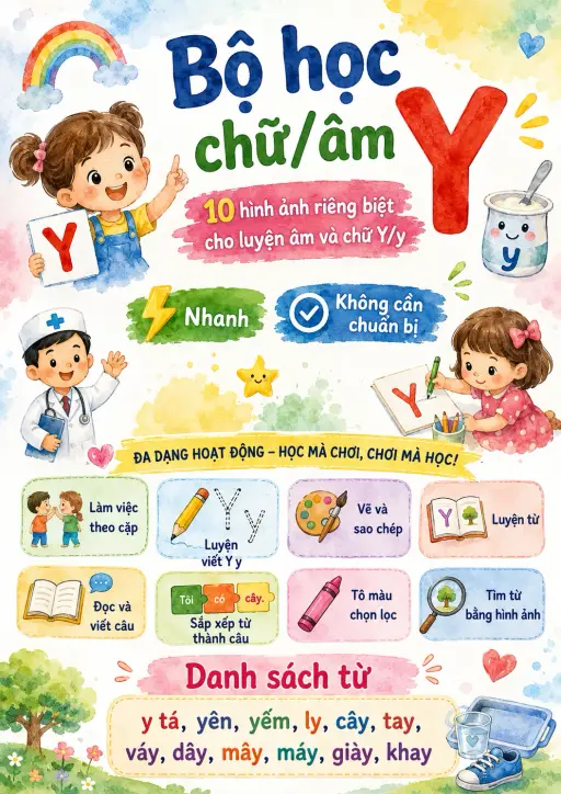 Vietnamese Letter Y Phonics Worksheets Pack preview