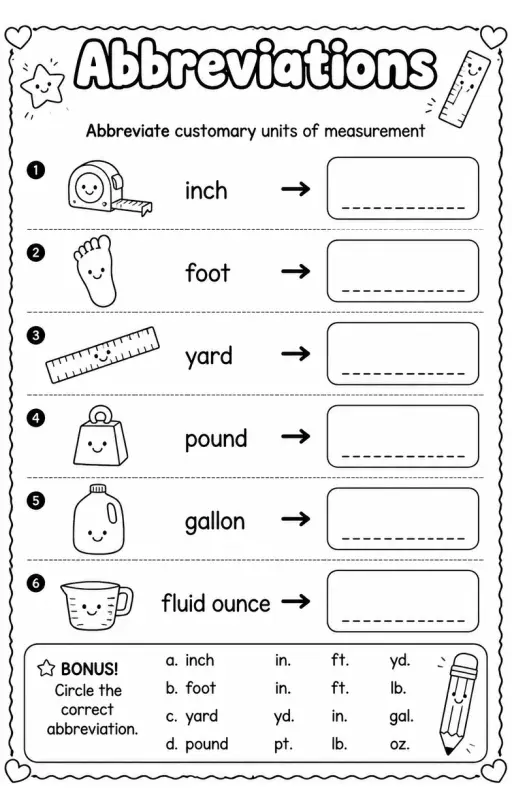 Abbreviate customary units of measurement