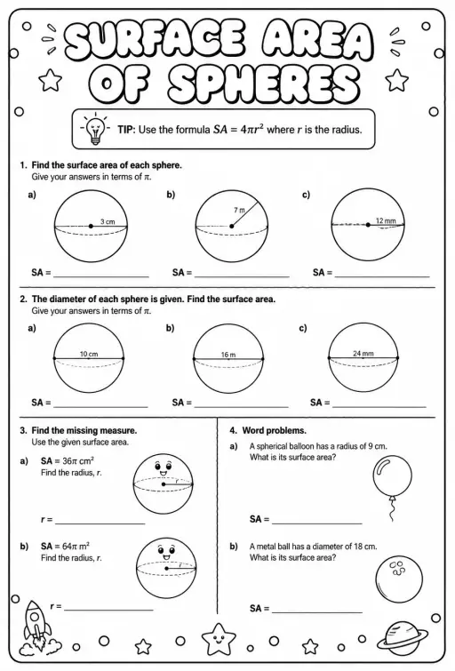 Surface area of spheres