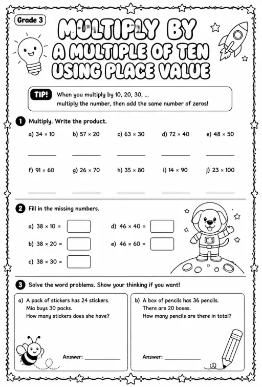 Multiply by a multiple of ten using place value