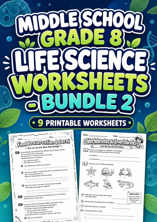 Middle School Grade 8 Life Science Worksheets - Pack 2