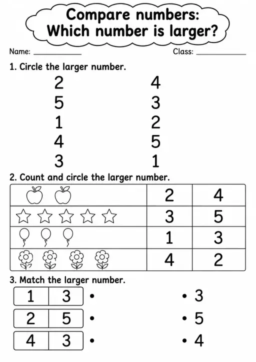 Pre-K Compare Numbers Math Worksheet Pack