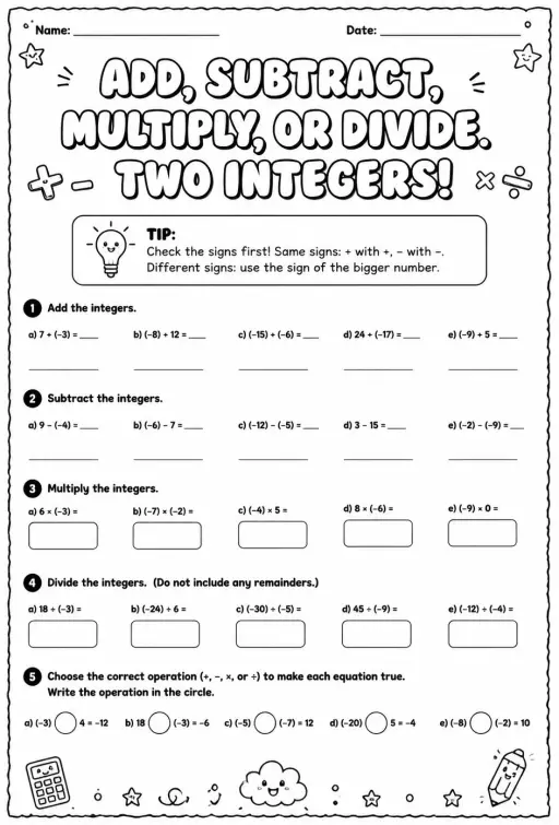 Add, subtract, multiply, or divide two integers