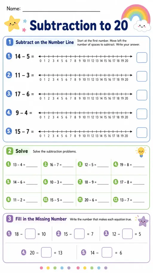 Subtraction to 20