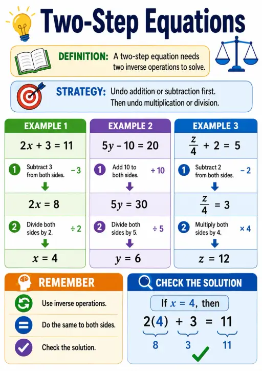 Two-step Equations Algebra Infographic