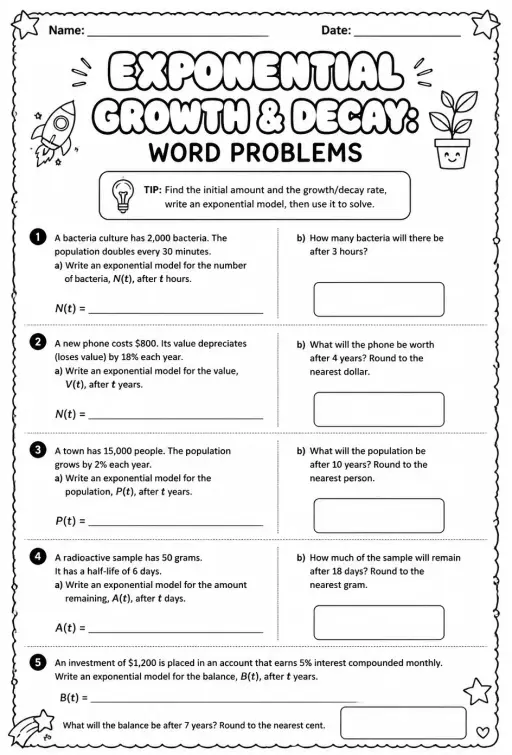 Exponential growth and decay: word problems