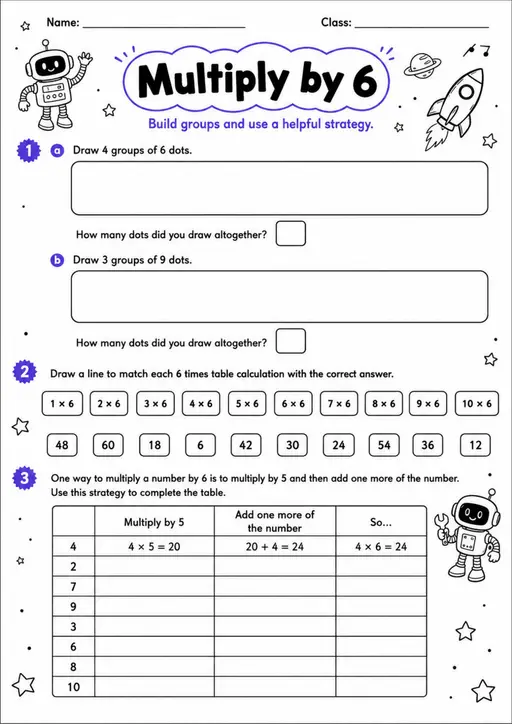 Multiply by 6 - Grade 3 Math Worksheet