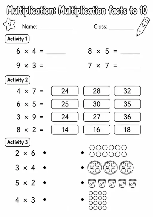 Grade 4 Multiplication Math Worksheet Pack