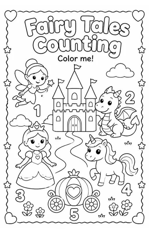 Fairy Tales Counting Coloring Page