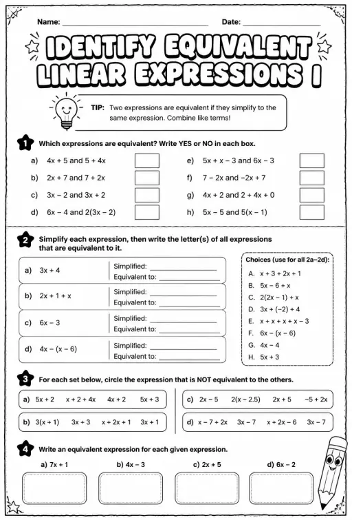 Identify equivalent linear expressions I