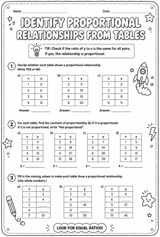 Identify proportional relationships from tables