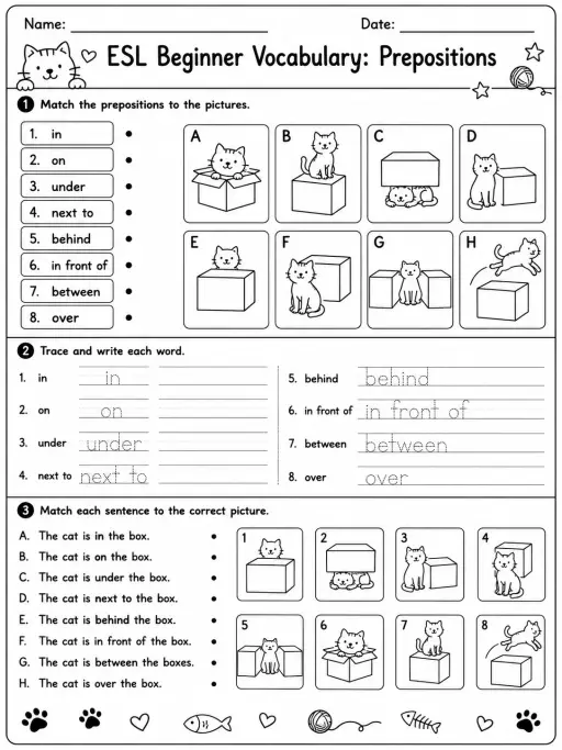 ESL Beginner Vocabulary: Prepositions