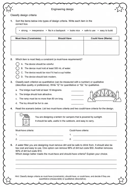 Classify design criteria