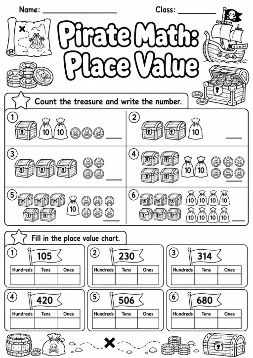 Pirate Math: Place Value Worksheet