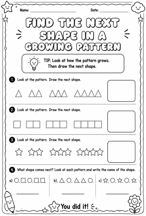 Find the next shape in a growing pattern
