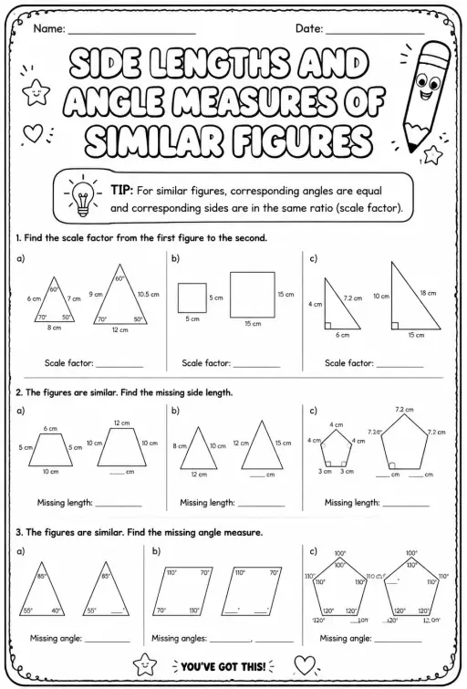 Side lengths and angle measures of similar figures