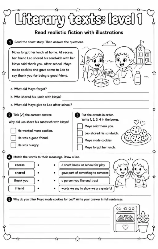 Read realistic fiction with illustrations