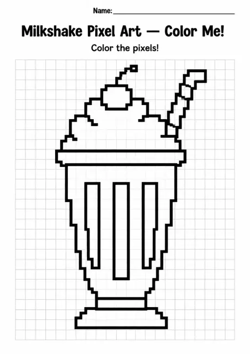 Milkshake Pixel Art Coloring Page