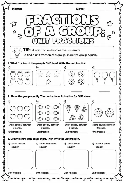 Fractions of a group: unit fractions