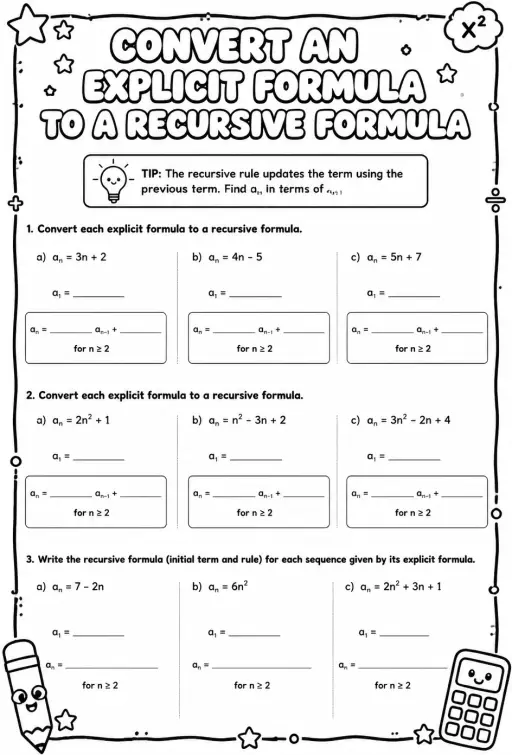 Convert an explicit formula to a recursive formula