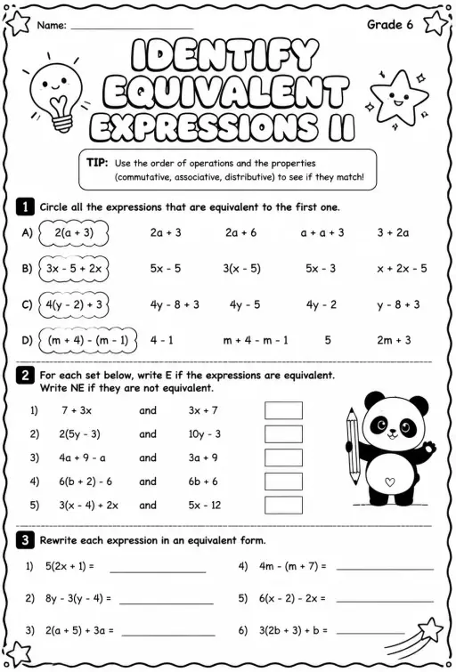 Identify equivalent expressions II