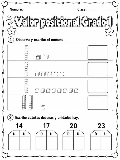 1.º grado - valor posicional - Paquete de fichas