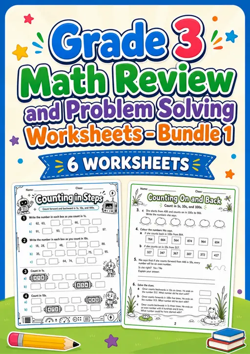 Grade 3 Math Review and Problem Solving Worksheets - Pack 1