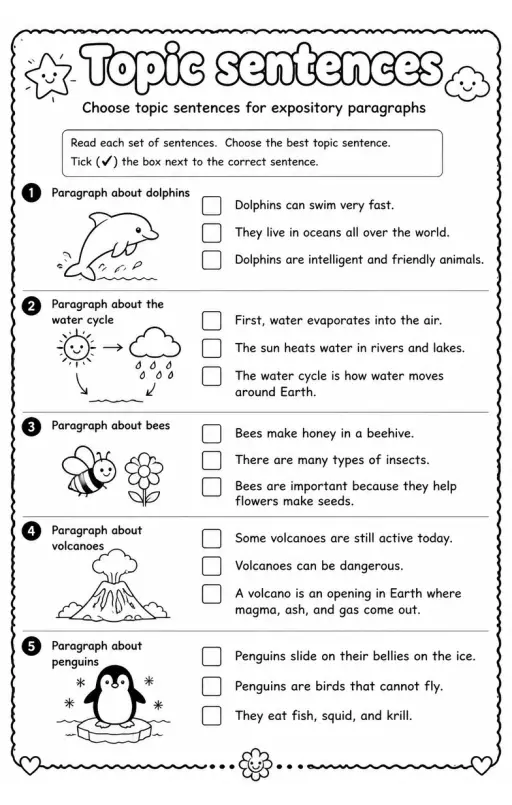 Choose topic sentences for expository paragraphs