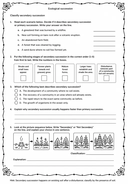 Classify secondary succession