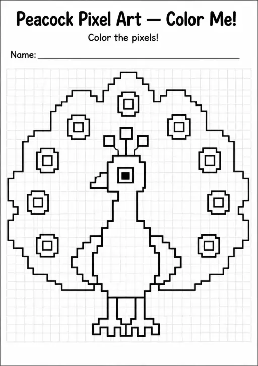 Peacock Pixel Art Coloring Page